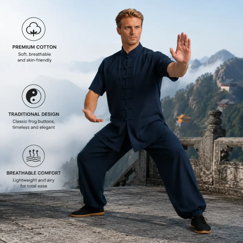 Wudang Mountain Taiji short sleeve men’s summer new style China style short sleeve thin Taiji retro Tang suit exercise clothes
