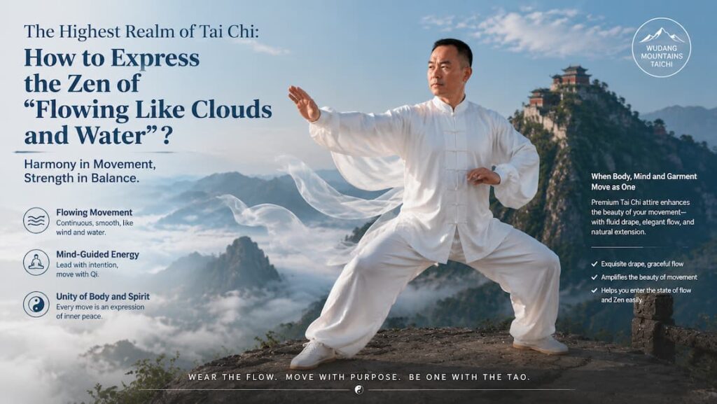 How can one convey the Zen concept of “flowing as smoothly as clouds and water” through movement?