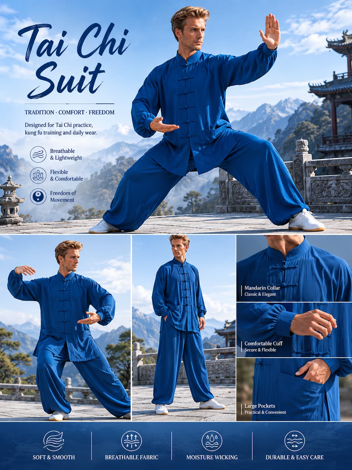 夏季长袖太极服上身效果 - Tai Chi Clothing Kung Fu Uniform