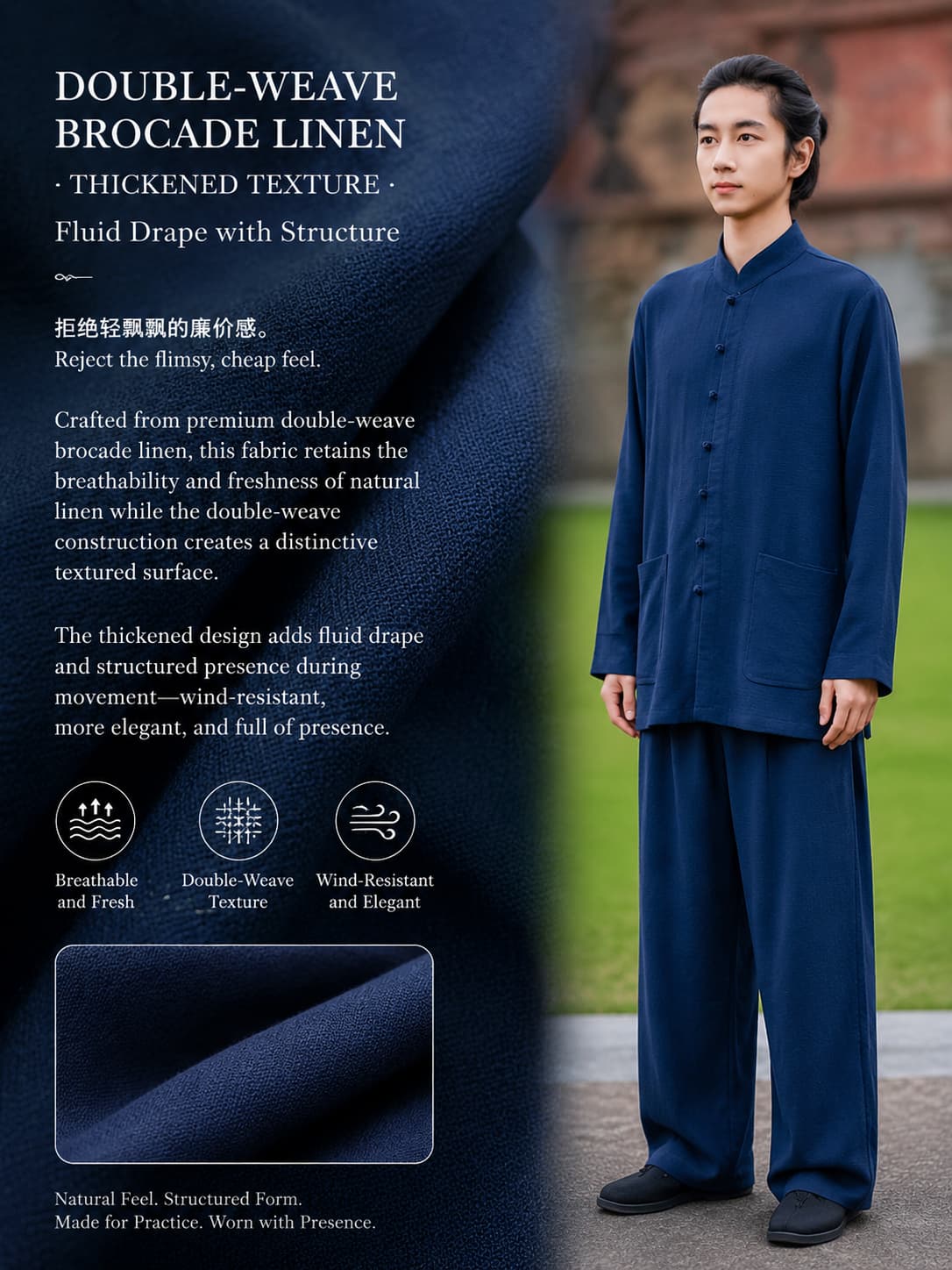 Wudang Mountain long sleeve thick Taiji clothing cotton and linen suit